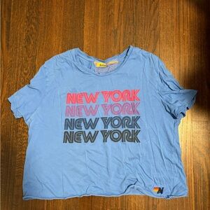 aviator nation distressed blue “new york” crop tee
